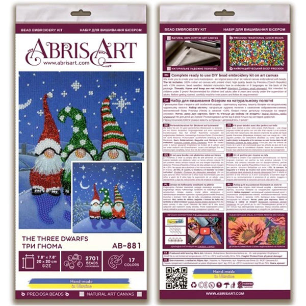 THE THREE DWARFS GONKS ABRIS ART BEAD EMBROIDERY KIT Midi  20cm x 20cm ( AB-881)