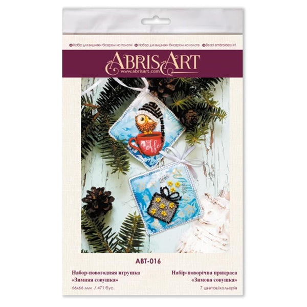 WINTER OWL ABRIS ART BEAD EMBROIDERY KIT DECORATION 6.5cm x 6.5cm (ABT016)