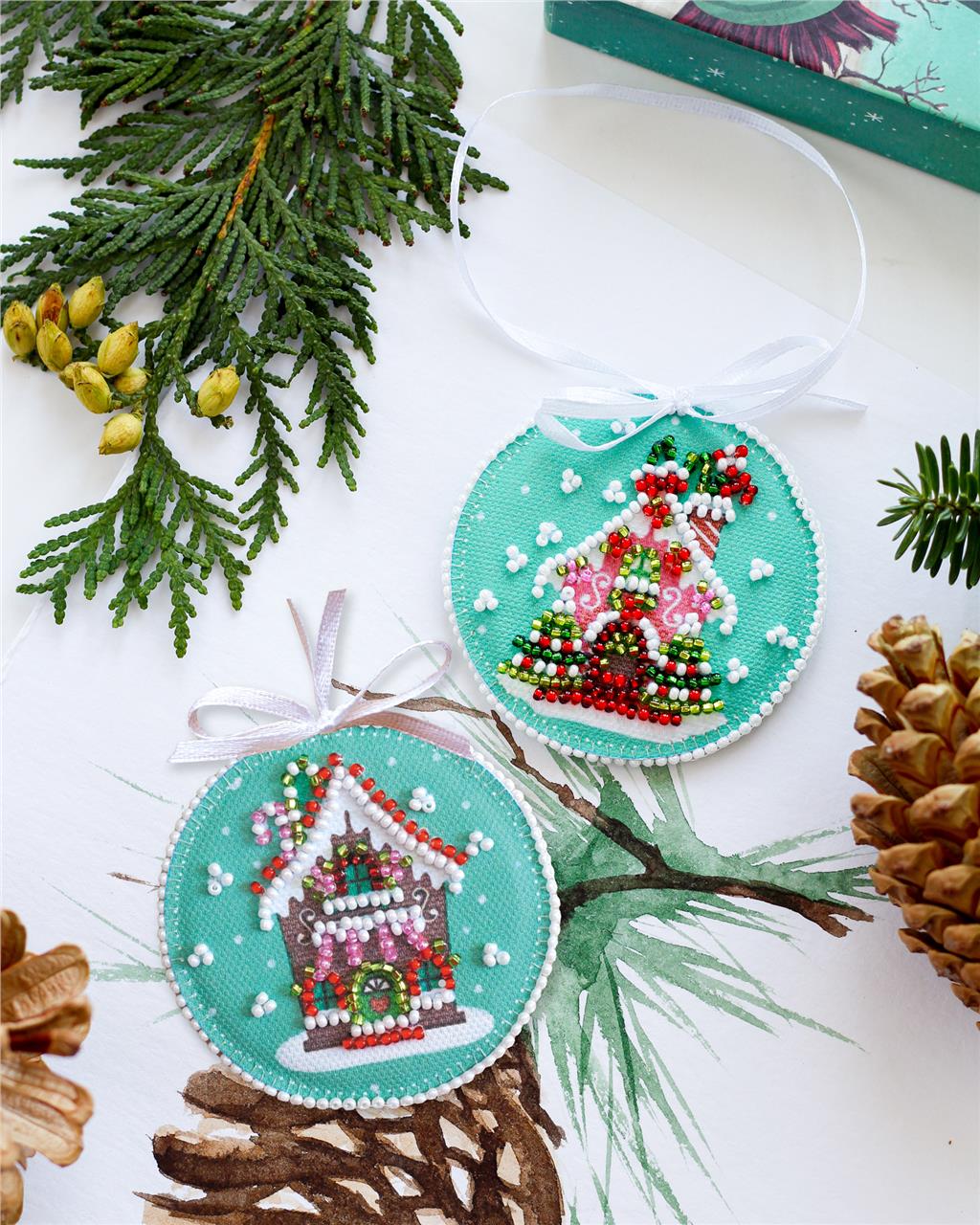 NEW YEARS HOUSE ABRIS ART BEAD EMBROIDERY KIT DECORATION 6.5cm x 6.5cm (ABT020)