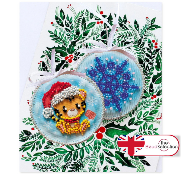 XMAS TIGER CUB ABRIS ART BEAD EMBROIDERY KIT DECORATION 6.5cm x 6.5cm (ABT024)