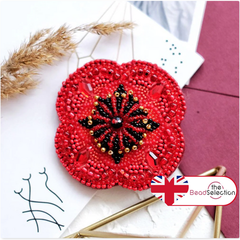 POPPY ABRIS ART BEAD EMBROIDERY BROOCH KIT DECORATION 6.5cm x 6.5cm (AD-020)