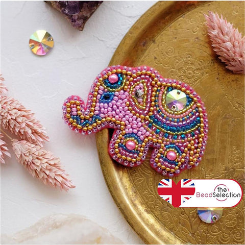 Pink Baby Elephant ABRIS ART BEAD EMBROIDERY BROOCH KIT 6.8cm x 4.7cm (AD-038)
