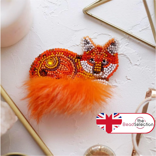 Red Tail Fox ABRIS ART BEAD EMBROIDERY BROOCH KIT 8.0cm x 6.0cm (AD-044)