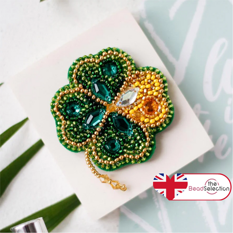 Good Luck Leaf Clover ABRIS ART BEAD EMBROIDERY BROOCH KIT 5.4cmx5.4cm (AD-093)