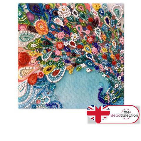 COLOURED TAIL PEACOCK ABRIS ART BEAD EMBROIDERY KIT MIDI 15cm x 15cm ( AM-187)