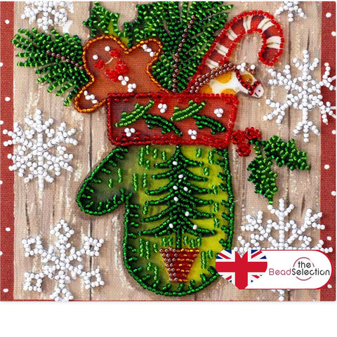 CHILDRENS HOLIDAY CHRISTMAS GLOVE ABRIS ART BEAD EMBROIDERY KIT ( AM-200)