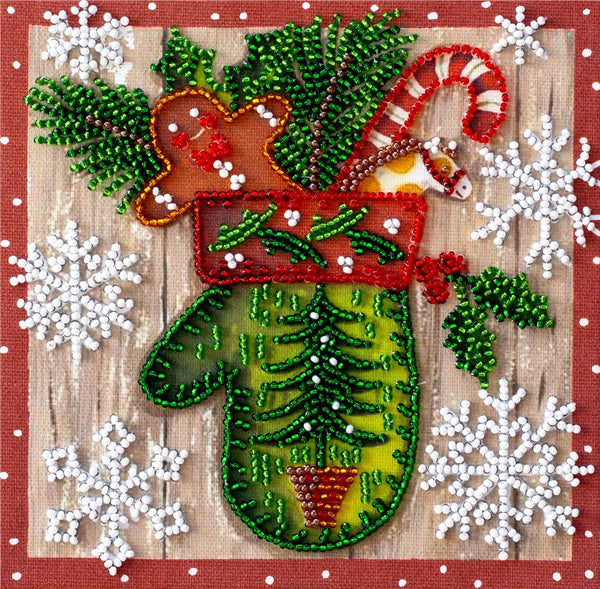 CHILDRENS HOLIDAY CHRISTMAS GLOVE ABRIS ART BEAD EMBROIDERY KIT ( AM-200)