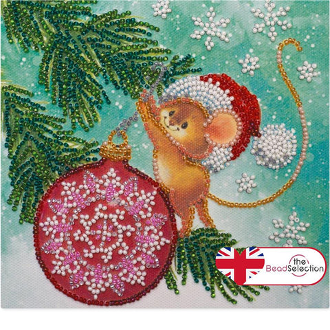 CHRISTMAS MOUSE DECORATING XMAS TREE ABRIS ART BEAD EMBROIDERY KIT ( AM-214)