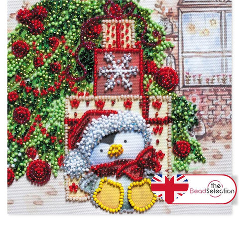 CUTE PENGUIN UNDER THE XMAS TREE ABRIS ART BEAD EMBROIDERY KIT MIDI ( AM-222 )