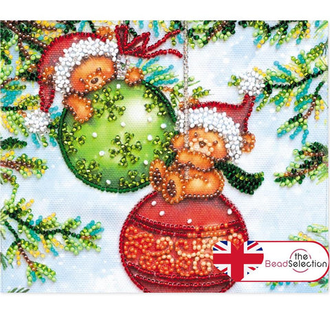 CUTE FUN CHRISTMAS BEARS ABRIS ART BEAD EMBROIDERY KIT 15cm x 15cm ( AM-223)