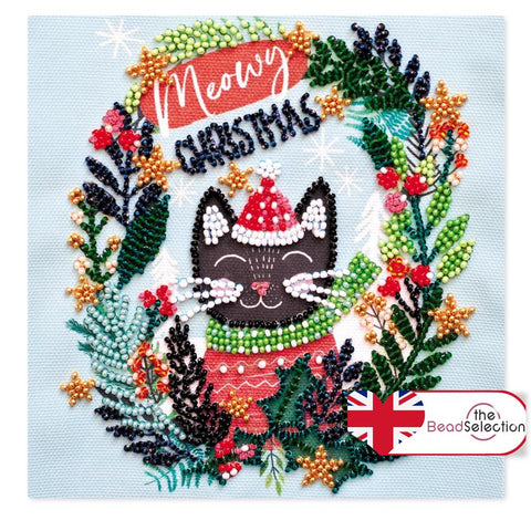 MEOW CHRISTMAS CAT ABRIS ART BEAD EMBROIDERY KIT 15cm x 15cm ( AM-224)