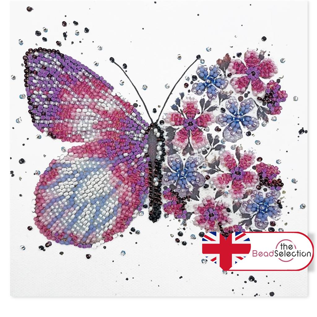 PINK WINGS BUTTERFLY ABRIS ART BEAD EMBROIDERY KIT MIDI 15cm x 15cm ( AM-238)