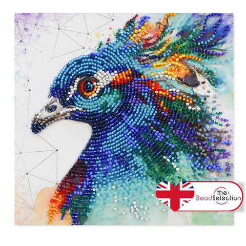 RESPECTABLE PEACOCK ABRIS ART BEAD EMBROIDERY KIT 15cm x 15cm ( AM-253)