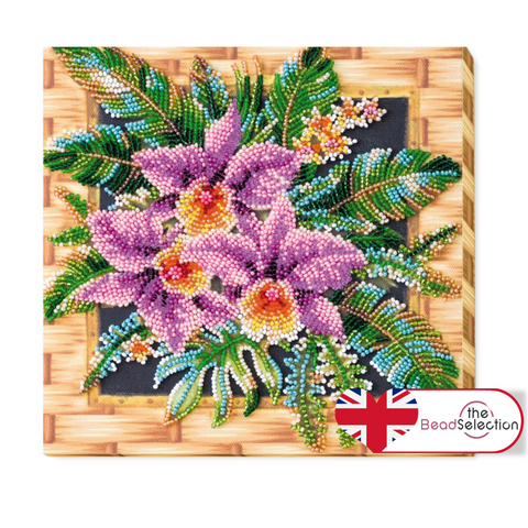 CATTLEYA ORCHID FLOWER ABRIS ART BEAD EMBROIDERY KIT MIDI 20cm x 20cm (AMB-027)