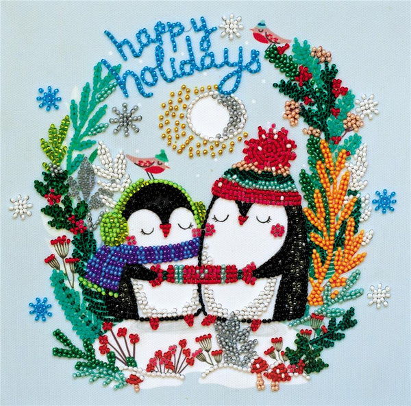 SWEET WINTER CHRISTMAS PENGUINS ABRIS ART BEAD EMBROIDERY KIT MIDI ( AMB-082 )