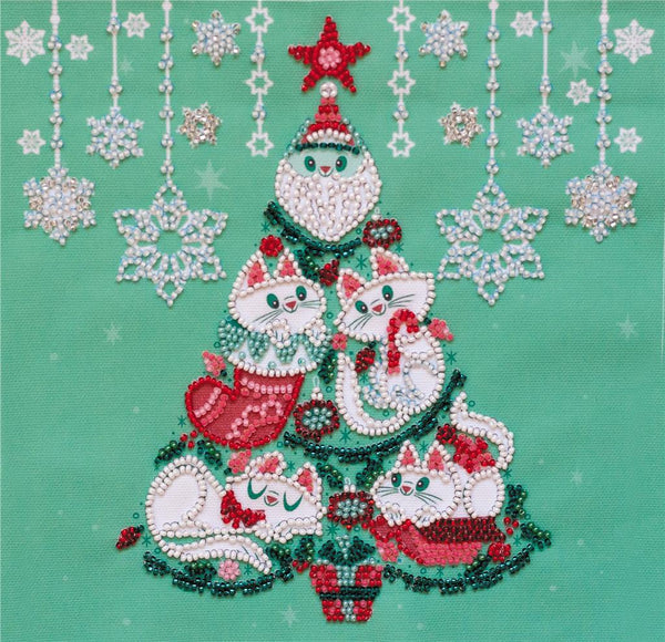 CATS DECORATE CHRISTMAS TREE ABRIS ART BEAD EMBROIDERY KIT MIDI ( AMB-083 )