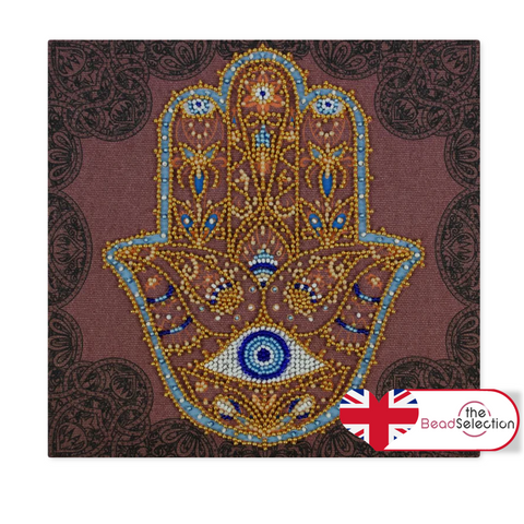 GOLDEN HAMSA HAND ABRIS ART BEAD EMBROIDERY KIT 20cm x 20cm ( AMB-096)