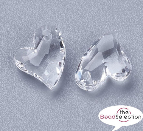 20 CLEAR FACETED ACRYLIC LOVE HEART BEADS PENDANTS CHARMS 11mm ACR212
