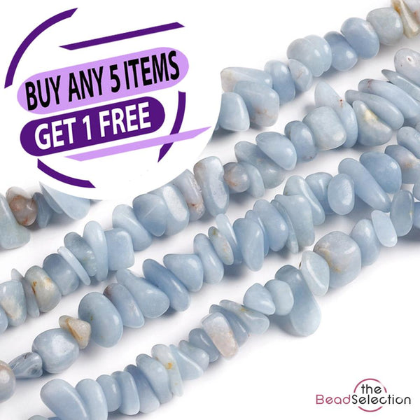 ANGELITE NATURAL GEMSTONE CHIP BEADS 10mm-5mm 'ANGEL STONE' 1 STRAND GC75