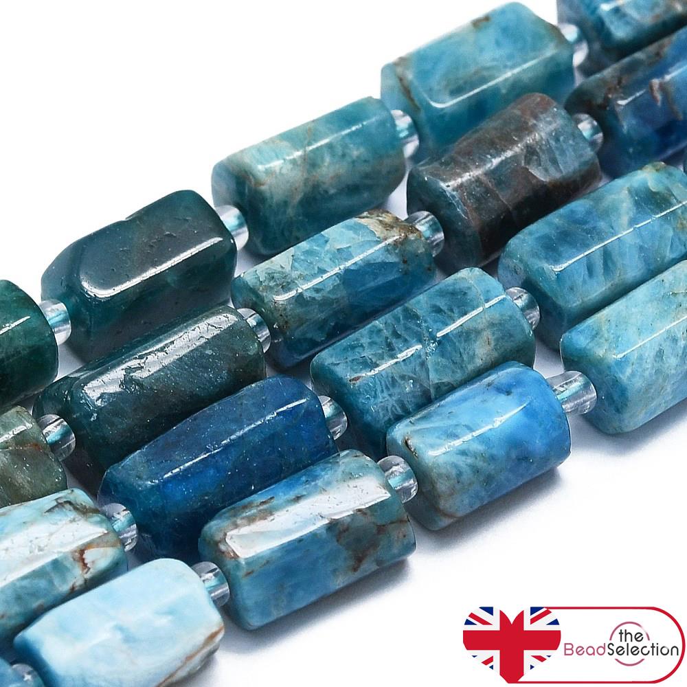 10 Natural Blue Apatite Gemstone Faceted Column Beads 13mm x 8mm GS214