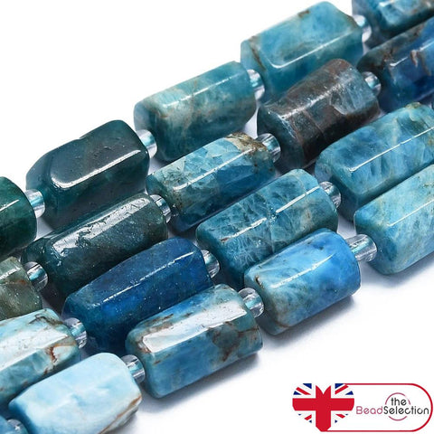 10 Natural Blue Apatite Gemstone Faceted Column Beads 13mm x 8mm GS214