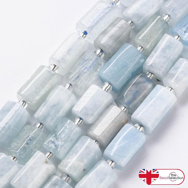 Natural Blue Aquamarine Gemstone Faceted Column Beads 11mm x 8mm 1 Strand GS246