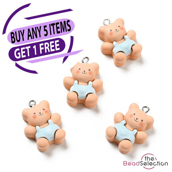 5 Baby Teddy Bear Resin Charms Pendants 27mm Kawaii Jewellery Making C323