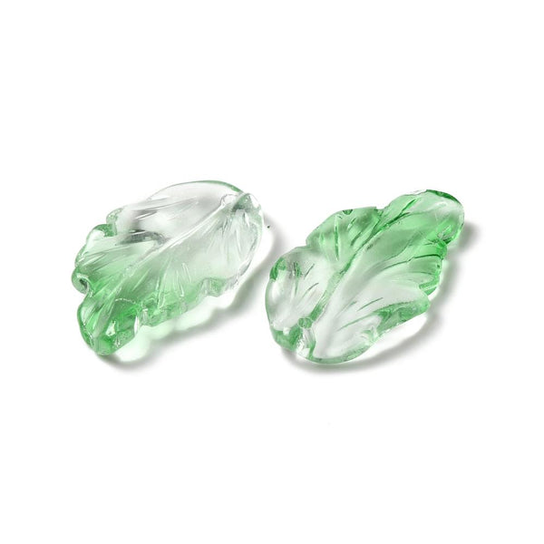 10 Green Glass Leaf Beads 28mm x 17mm Pendant Charm Jewellery Making GLS176