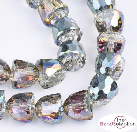 8 FACETED GLASS BELL BEADS 11mm x 9mm AB RAINBOW DROP PENDANT CHARM GLS84
