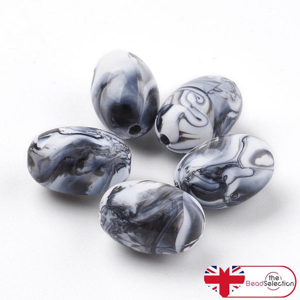 5 LARGE ACRYLIC FOCAL BEADS 17mm x 12mm Black White HOLE 2mm ACR247