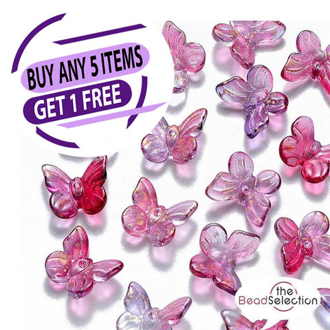 20 DEEP PINK GLITTER BUTTERFLY GLASS CHARMS BEADS 10mm TOP QUALITY GLS51