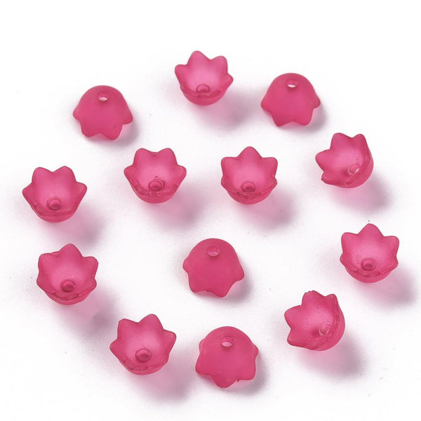 50 Flower Beads CERISE PINK Frosted Lucite Acrylic Bell Cup 10mm LUC79