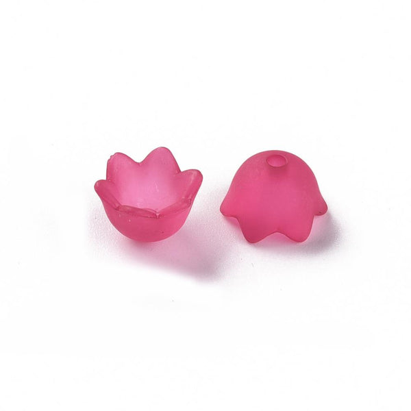 50 Flower Beads CERISE PINK Frosted Lucite Acrylic Bell Cup 10mm LUC79
