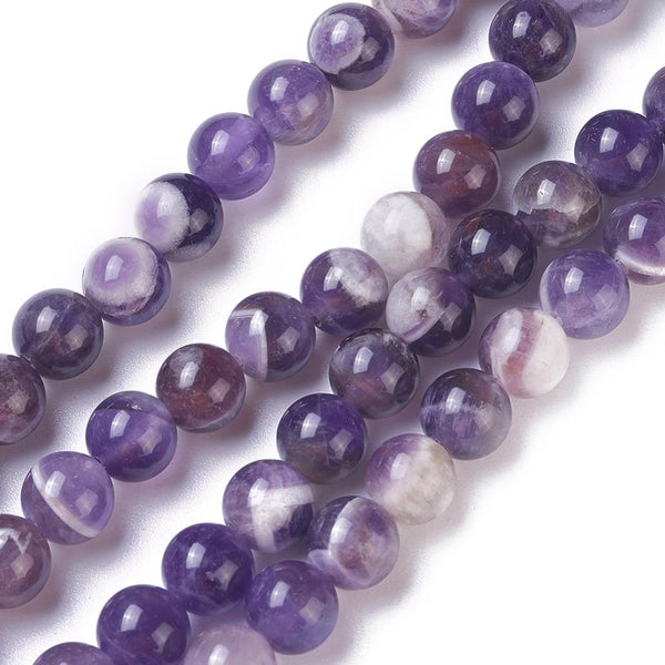 30 Chevron Amethyst Gemstone Round Beads 6mm GS241