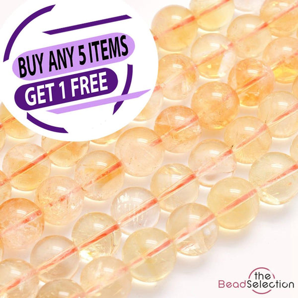 20 Yellow Citrine Round Beads Natural Gemstone 10mm Jewellery Making GS179