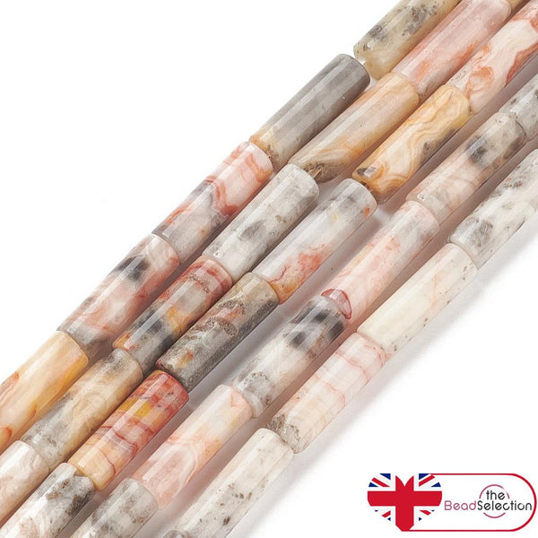 20 Crazy Lace Agate Gemstone Column tube Beads 14mm x 4mm GS242