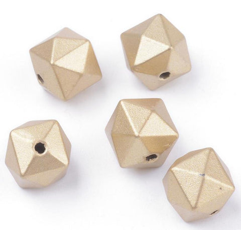 50 GOLD SATIN FACETED CUBE ACRYLIC BEADS 10mm TOP QUALITY ACR78