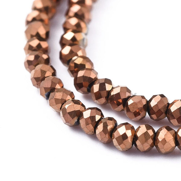 Tiny Copper Faceted Glass Rondelle Round Beads 2mm x1.5mm 220+ STRAND GLS174