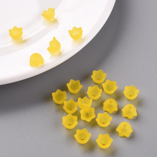 50 Flower Beads YELLOW Frosted Lucite Acrylic Bell Cup 10mm LUC81
