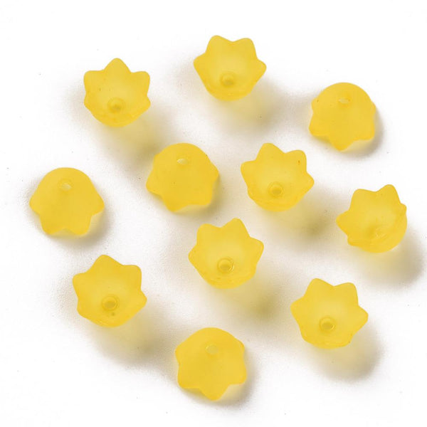 50 Flower Beads YELLOW Frosted Lucite Acrylic Bell Cup 10mm LUC81