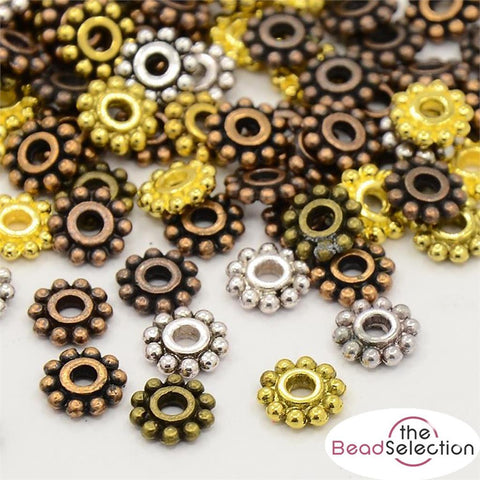 TOP QUALITY 50 TIBETAN STYLE DAISY SPACER BEADS ASSORTED COLOURS 7mm TS9
