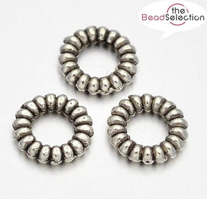 10 ROUND 6mm RIBBED FLAT DISC DONUT SPACER BEADS 3mm Hole TIBETAN SILVER TS22