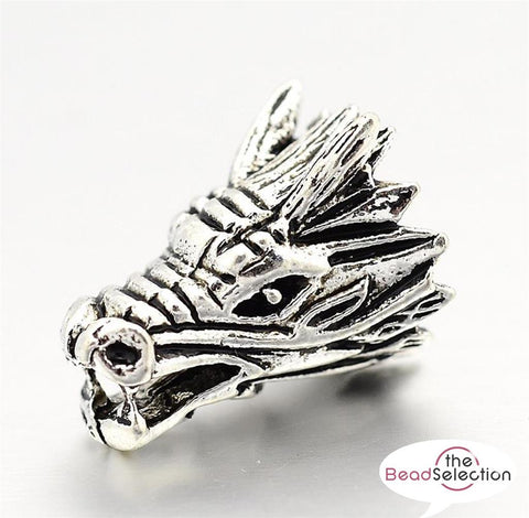 4 TIBETAN SILVER DRAGON HEAD SPACER BEADS CHARMS 17mm LARGE 3mm HOLE TS67