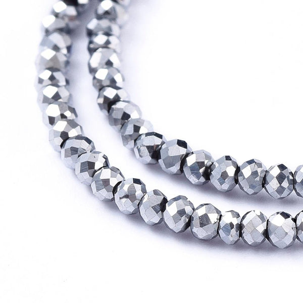 Tiny Platinum Faceted Glass Rondelle Round Beads 2mm x1.5mm 220+ STRAND GLS175