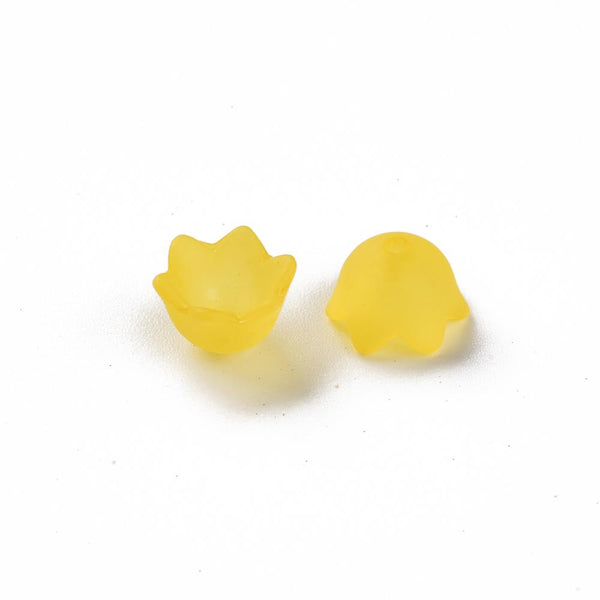 50 Flower Beads YELLOW Frosted Lucite Acrylic Bell Cup 10mm LUC81