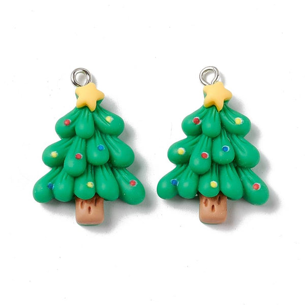5 Xmas Tree Resin Charms Pendants 28mm Kawaii Jewellery Making C327