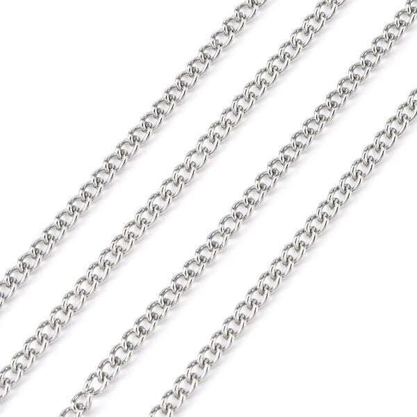 Stainless Steel 304 Fine Curb Chain 4mm x 3mm Jewellery Making STA27