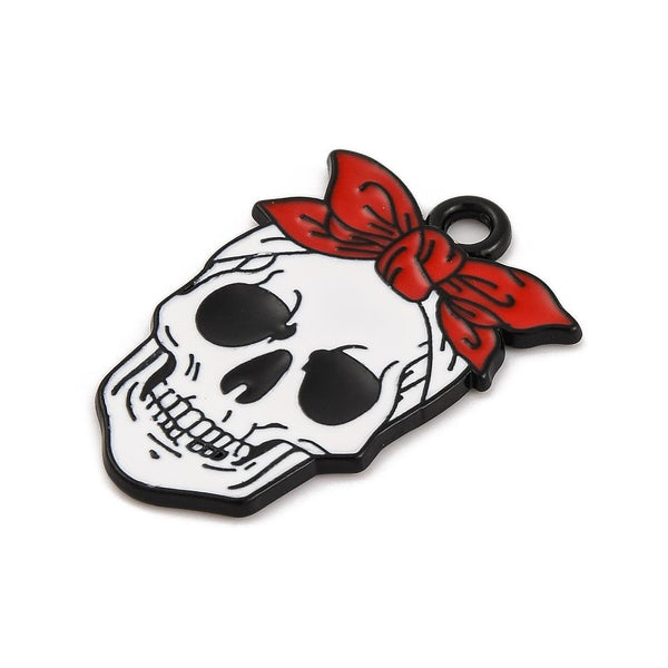 5 Halloween Skull Enamel Charms Pendant 21mm Jewellery Making C334