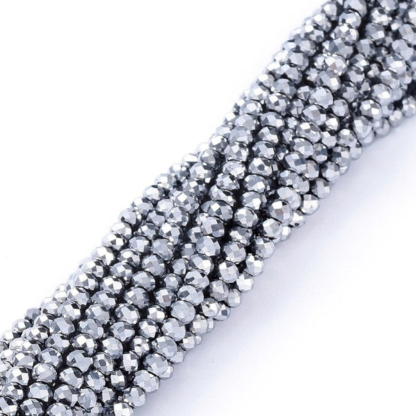 Tiny Platinum Faceted Glass Rondelle Round Beads 2mm x1.5mm 220+ STRAND GLS175