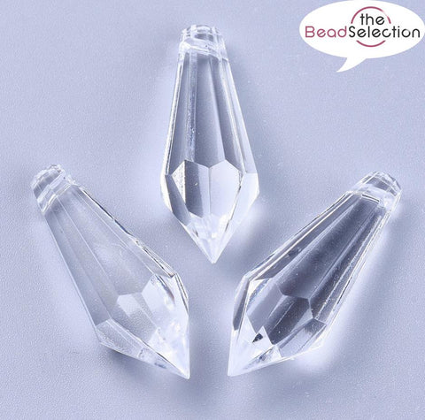 10 LARGE FACETED CLEAR ACRYLIC TEAR DROP SUN CATCHER PENDANT CHARMS 38mm ACR210